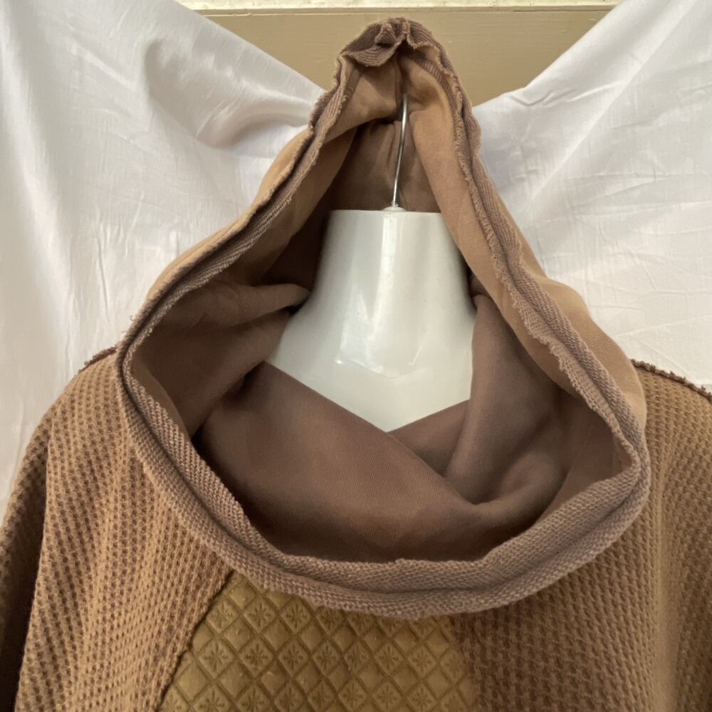 POL Boho Sweater Oversized Women’s Large Brown Raw Hem Bohemian Hood Cowl NEW - Picture 10 of 14